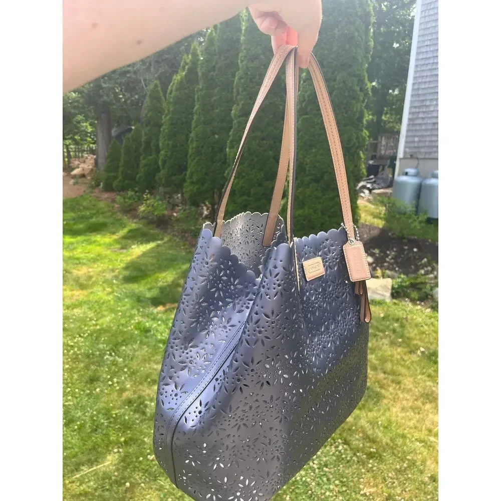 COACH Rare Park Metro Eyelet Leather Tote, Perforated, COA INCLUDED